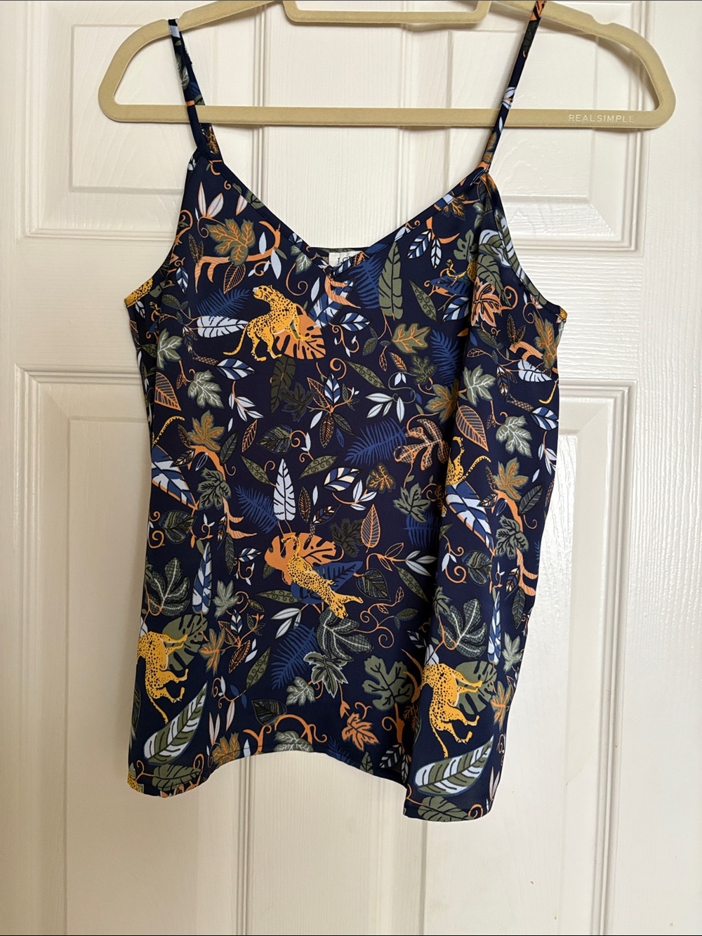 Navy Tropical Leopard Print Spaghetti Strap Cami Top